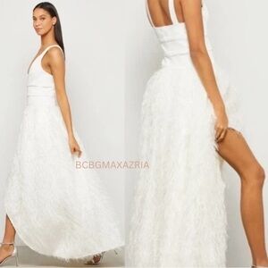 NWT BCBGMAXAZRIA Paloma Faux Feather Evening Gown Dress white Size 0